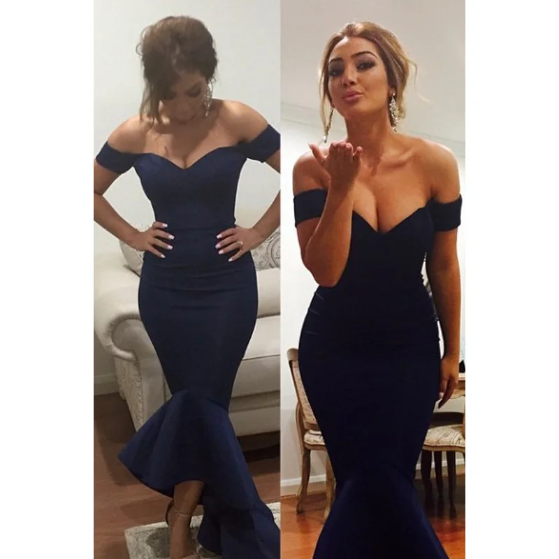 

2018 New Arrival Real Pictures sweetheart Royal Blue Off the Shoulder Mermaid Sweep Train Prom gown Cheap bridesmaid dresses