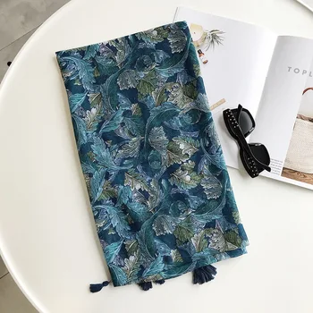 

2020 summer new ethnic silk scarf cashew printed cotton and hemp tassel cultural travel photo shawl beach sunscreen long scarf