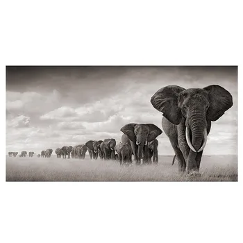 

Modern Canvas Painting Nordic Posters and Prints Decoration Black and White Elephant Queue Art Wall Picture for Living Room