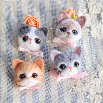 

NonFinished Lovely Cat Kitty Wool Felting with Keychain Poked DIY Handcraft Decoration Creative Gift Needle Material Package Se