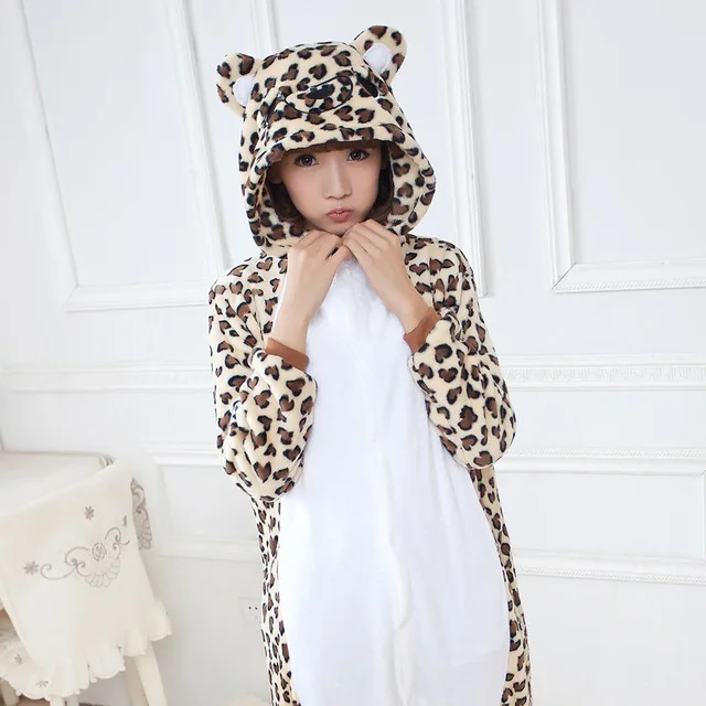 leopard Женские пижамные комплекты кигуруми с единорогом, фланелевые комплекты пижам с милыми животными, женские зимние пижамы с единорогом, пижамы, домашняя одежда - Цвет: leopard
