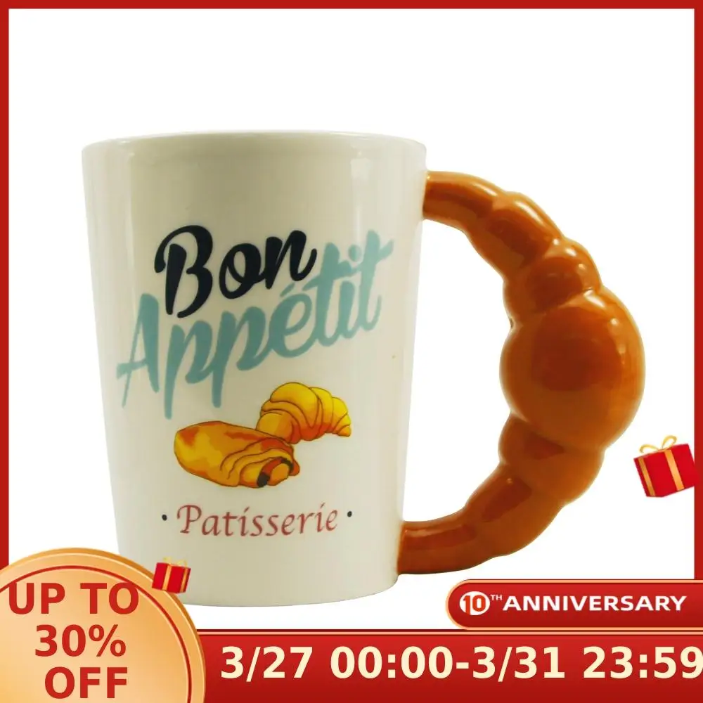 Bon Appétit Patisserie Croissant Griff Keramik Tasse Kaffeetasse Kaffeebecher 
