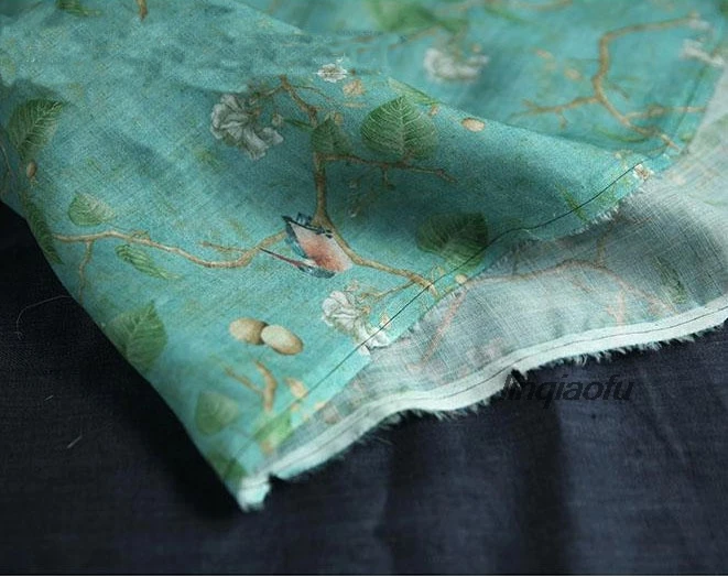 

Cool nettle light green bird pattern robes dress fabric