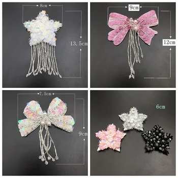 

10PCS Delicate Stars Bow Rhinestone Epaulettes Tassels Sequins Crystal Brooch Shoulder Badge Gems Sew On Patches Appliques