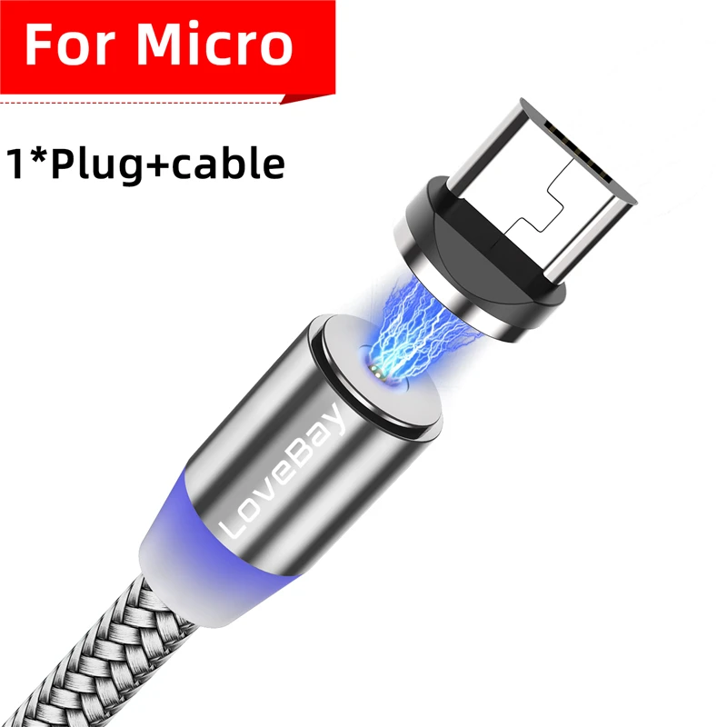 Gray For Micro Lovebay 3 м Магнитный Micro USB кабель для iphone samsung huawei Xiaomi телефон тип-c кабель магнит зарядное устройство провод шнур Быстрая зарядка - Цвет: Gray For Micro