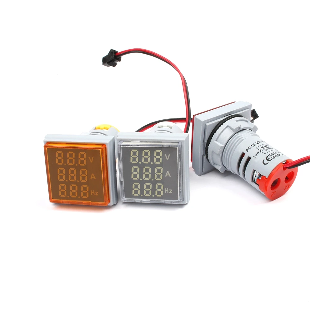 

22mm Digital 3in1 AC Ammeter Voltmeter Hz Current LED Voltage Indicator Meter Tester Signal Lights AC 60-500V colorful