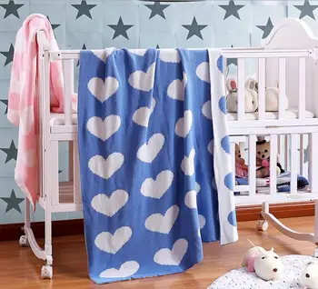 

110x90cm 100% cotton heart pattern knitted blanket small thread blanket throw swaddle baby nap blanket