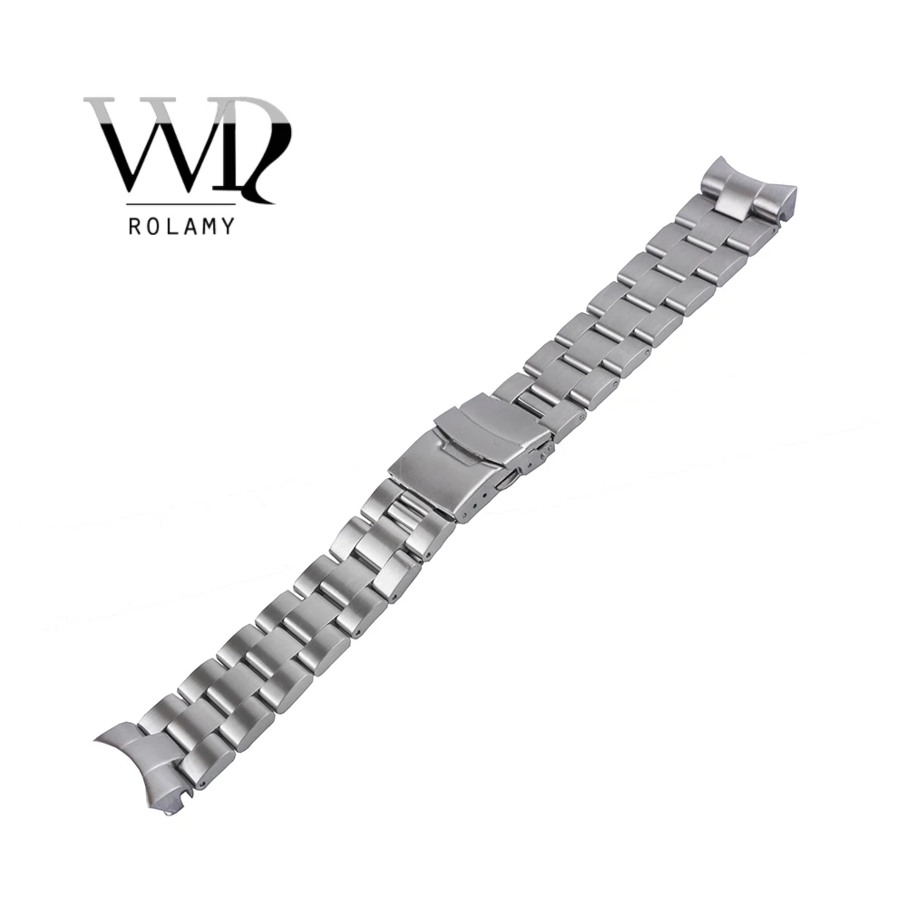 

Rolamy 22mm Sliver All Brush Stainless Steel Wrist Watch band Replacement Metal Watchband Bracelet Double Push Clasp For Seiko