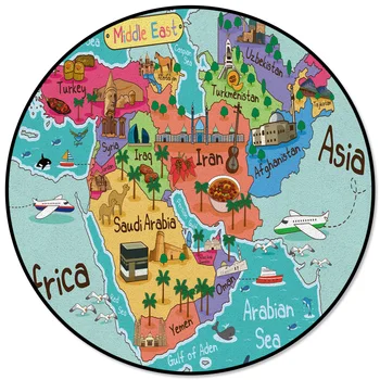 

Arabic Map Cartoon Art Plant Colorful Landmark Rugs and Carpets for Home Living Room Round Rug for Children Rooms Non-slip