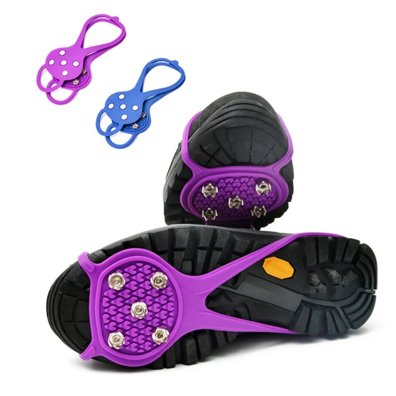 

1 Pair Walking Cleat Ice Gripper 5 Teeth Anti Slip Ice Snow Walking Shoe Spike Grip Camping Climb Ice Crampon Ice Hot Sale
