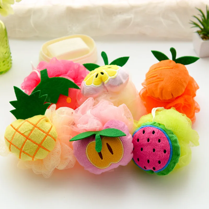 

Soft Fruit Shape Bath Flower Puff Cleaning Shower Sponge Body Foam Bubble Net Ball Body Scrub