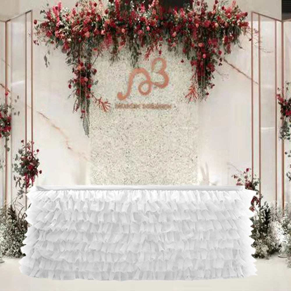 

Wedding Decorative White Tutu Tulle Table Skirt for Birthday Banquet Halloween Christmas Party Table Skirting Decor 185x77cm