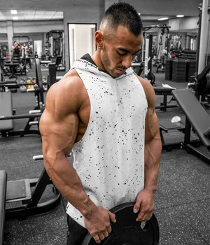 

New fashion Gym running vest Muscular man cotton sleeveless shirts tank top men Fitness shirt Hooded Bodybuilding workout vest
