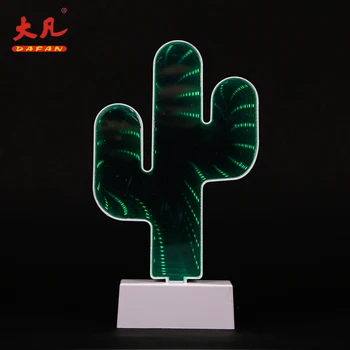 

22CM battery power cactus shaped decorative led infinity 3D mirror tunnel lamp