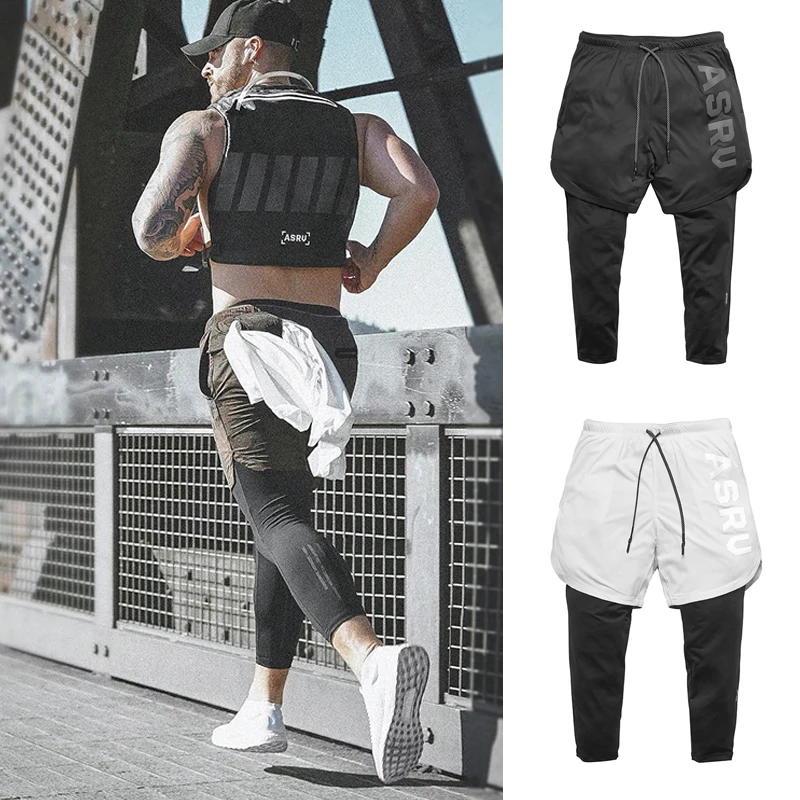 

Sports Pants Men 2 in 1 Leggings Shorts Running Training Pants Gym Workout Ankle-Length Trousers Joggers Fitness Quick Dry Pants