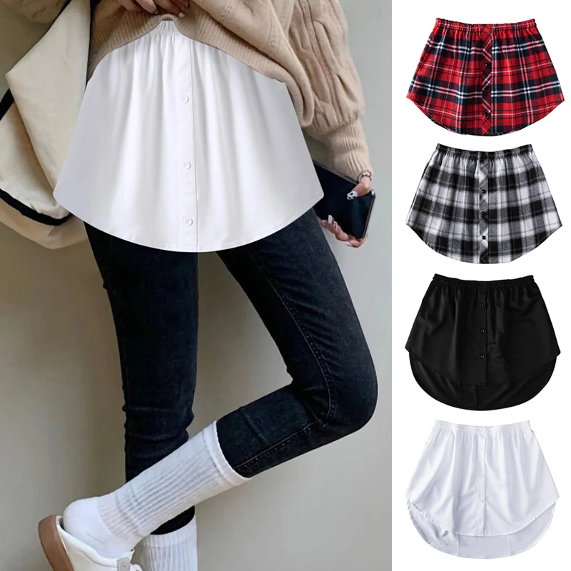 Falda de algodón desmontable para mujer, extensor de camisa, falda falsa Irregular, dobladillo, minifalda a cuadros, dobladillo|Faldas| AliExpress