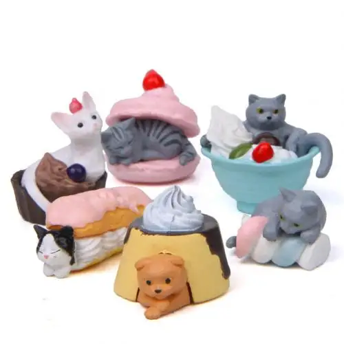 6pcs Горячая 6 шт. десерт кошки животное Модель Статуэтка миниатюрный бонсай Фея Украшения Сада - Цвет: 6pcs