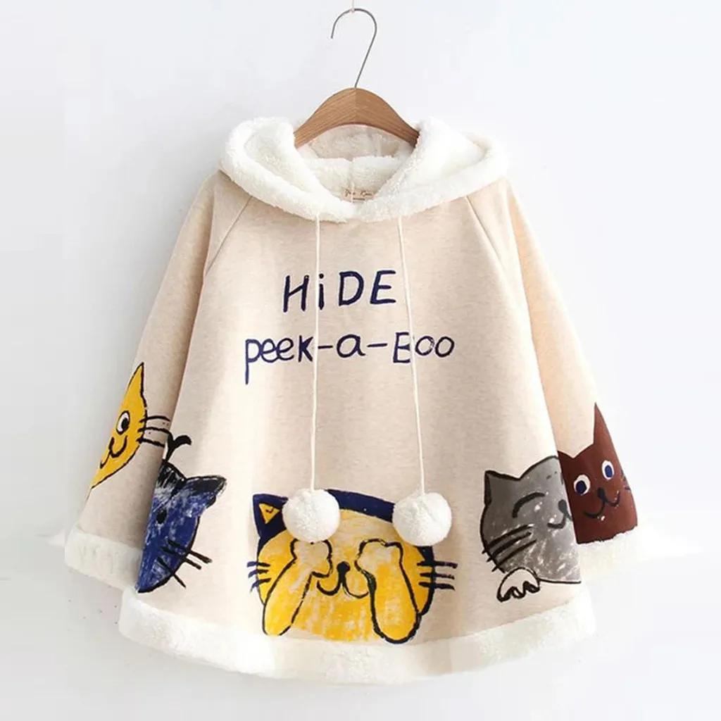 

Harajuku Women's Sweatshirt and Hoody Ladies Oversize Kawaii Printed Hood Casual Hoodies For Women Girls Pullover Outwear #T
