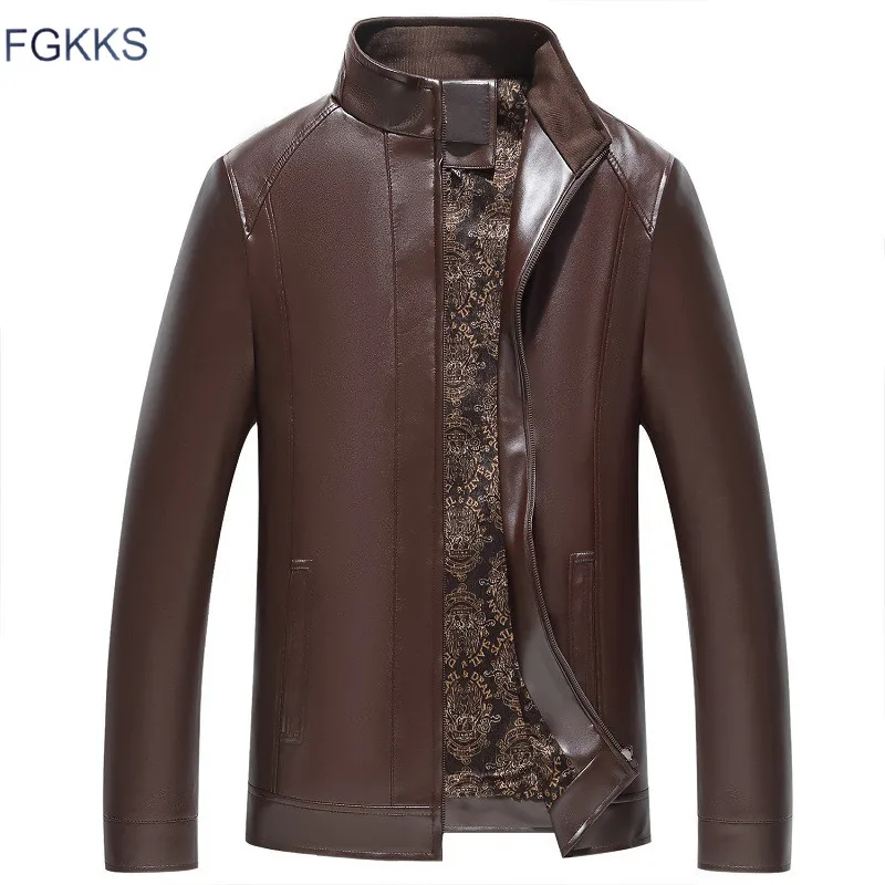 

FGKKS Men's Faux Leather Jackets Autumn Winter New Men Fashion PU Leather Coats Male Fleece Thick Leather Jacket Brand Clothing