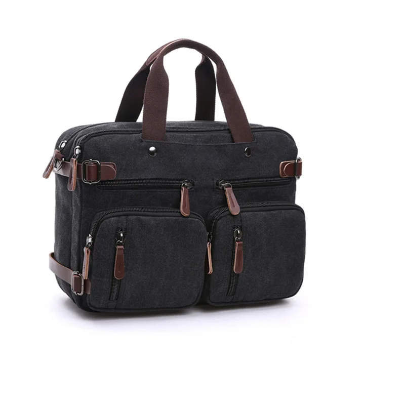 14 inch Black Мужская Холщовая Сумка, кожаный портфель, Дорожный чемодан, сумка-мессенджер на плечо, большая Повседневная деловая сумка для ноутбука - Цвет: 14 inch Black