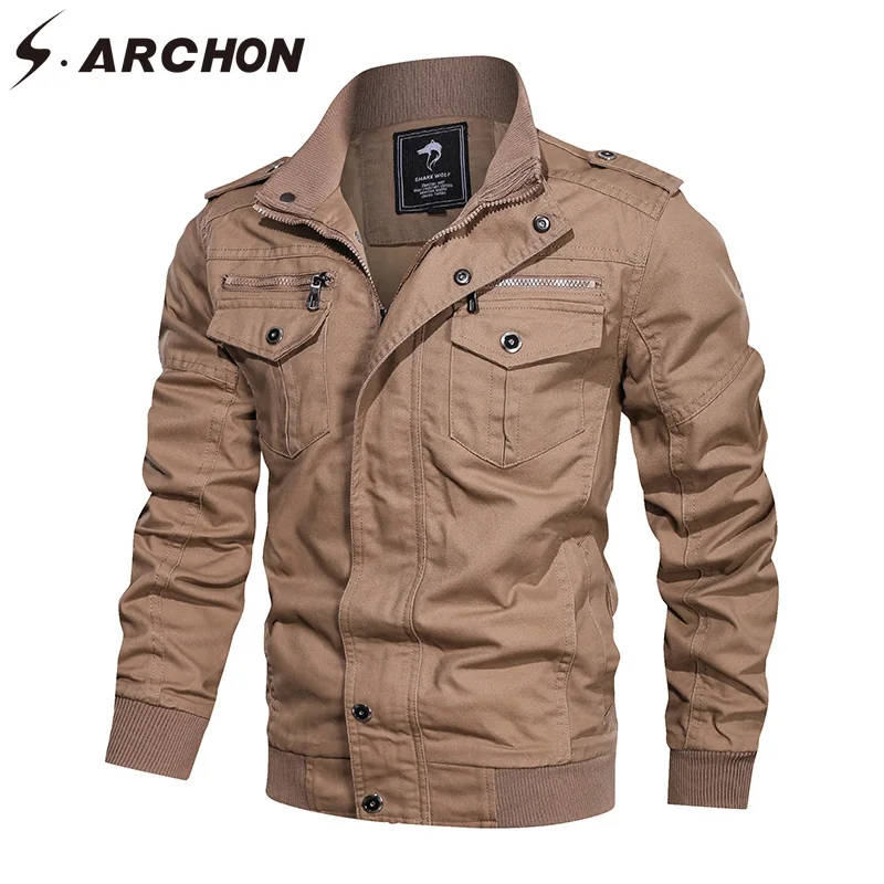 

S.ARCHON Autumn Casual Jacket Men Motorcycle Biker Streetwear Bomber Warm Jacekts Thin Many Pockets Stand Collar Tactical Jacket