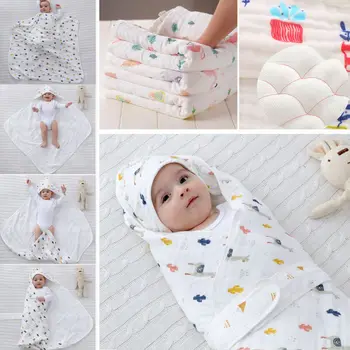 

85*85CM Organic Cotton Muslin Baby Swaddle Blanket Soft Newborn Baby Bath Towel Multi Functions Baby Wrap Print Blanket 8 Style