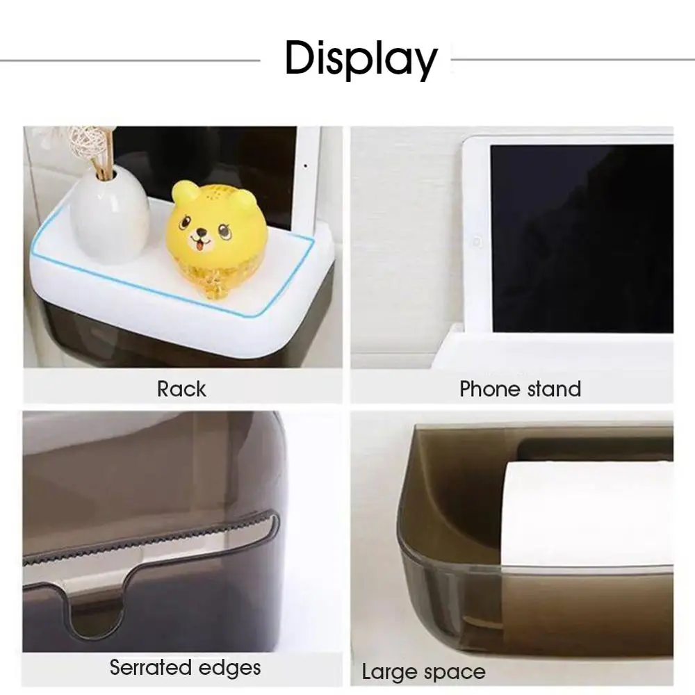 

Waterproof Drawer Solid Color Toilet Paper Holder Waterproof Self-Adhesive Wall-Mount Paper Roll Dispenser with Shelf