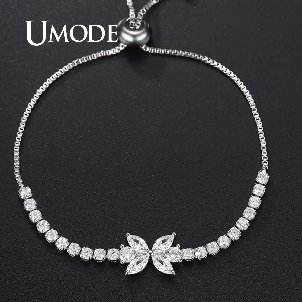 UMODE теннисные браслеты с бабочкой для женщин и девушек, свадебные браслеты с цирконием, женские модные подарки, ювелирные изделия, аксессуары для регулировки UB0191