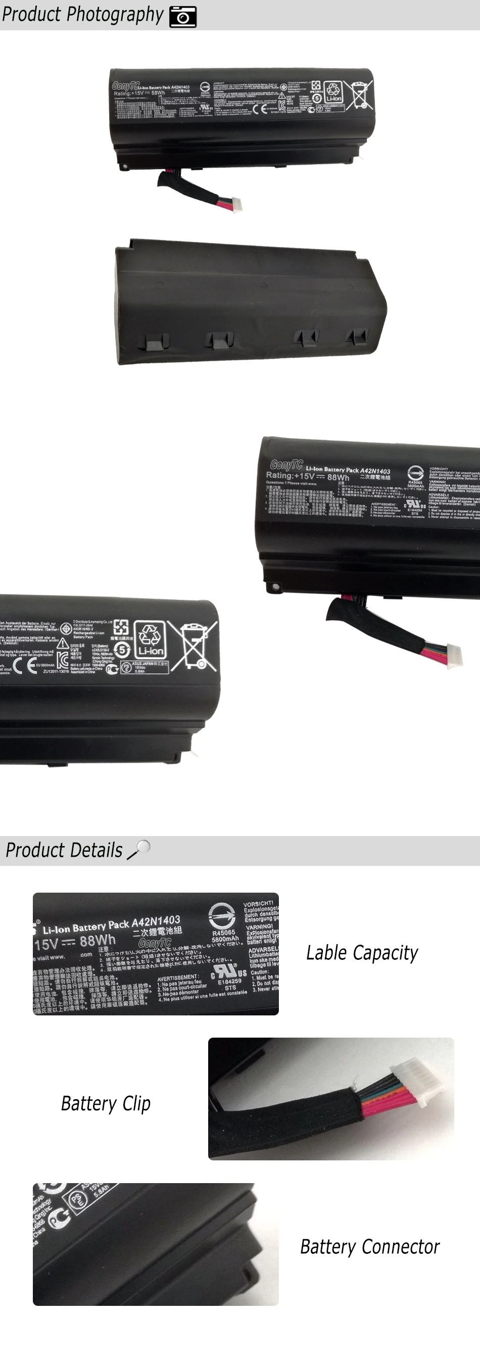 GONYTC A42N1403 Батарея для ASUS ROG G751 G751JY G751JM G751JT GFX71 GFX71JY GFX71JT A42LM9H A42LM93 15V 88WH