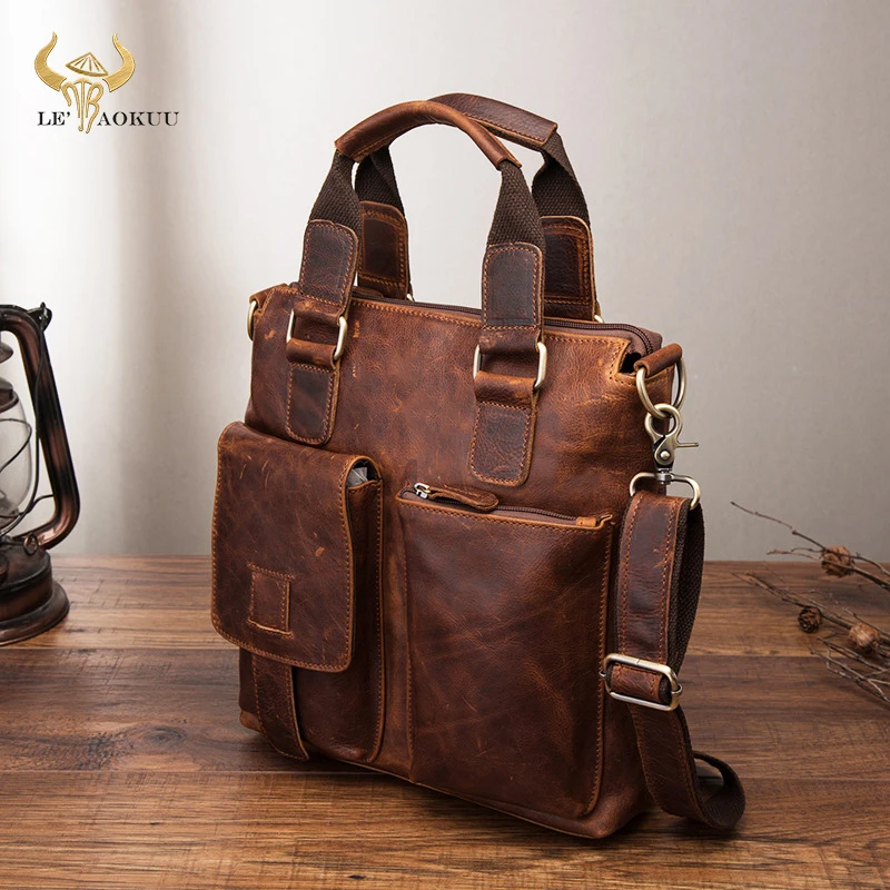 Men Quality Leather Antique Retro Business Briefcase 12" Laptop Case Attache Portfolio Tote Shoulder Messenger Bag B259 leather briefcase
