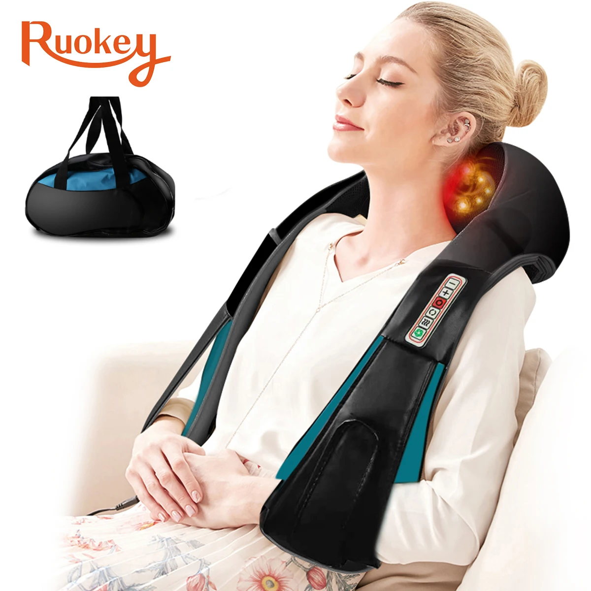 3D kneading Shiatsu Cervical Back Neck Massager Shawl Electric Roller Heat Device Manual China Home Car Shoulder Massage Machine