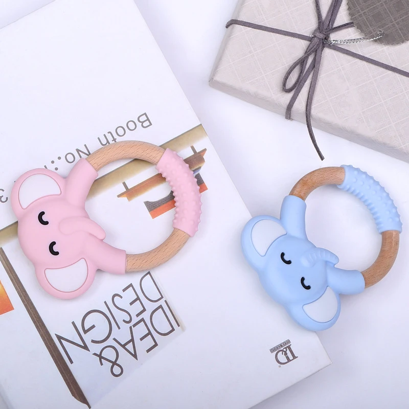 

TYRY.HU 1pc Baby Wooden Teether Food Grade Wood Teething Ring Elephant Bpa Free Silicone Animal aby Teether Chewable pendant