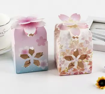 

100pcs Sakura Gift Box Wedding Birthday Party Paper Favor Laser Cut Party DIY Gift Paper Box Cake Packaging Boxes