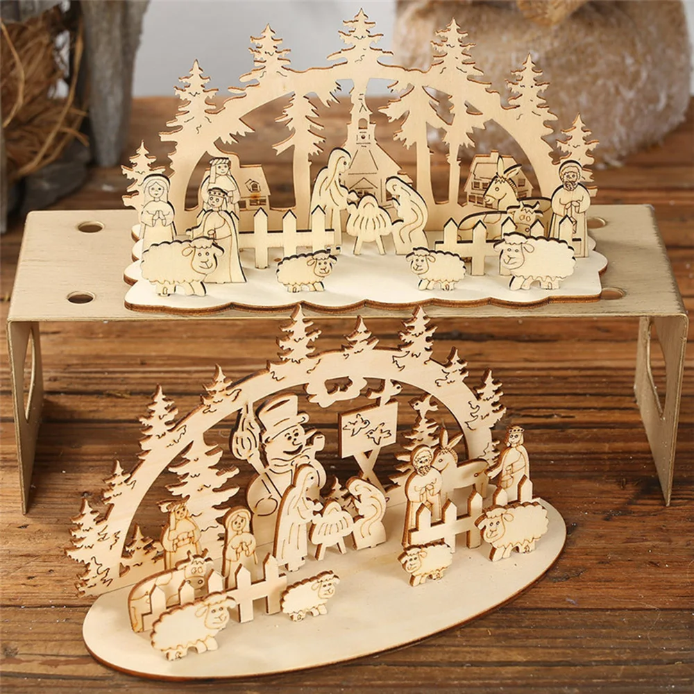 

Wooden Ornaments Desktop Decoration Christmas Wooden Decoration Sturdy Creation Assemble DIY Church Snowman Process Assembly