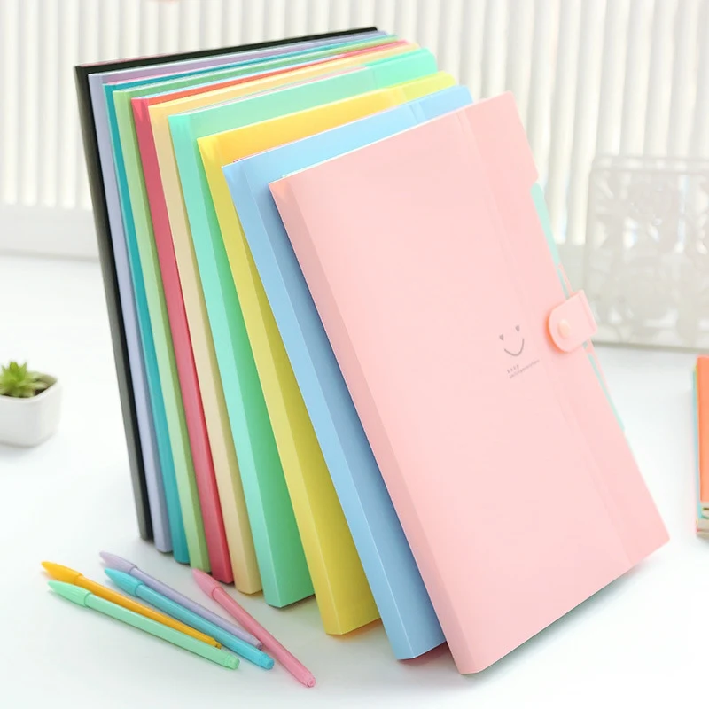 

Korean Stationery Simple Multi-layer Information Papers Buckle A4 Folder Candy Color File Storage Folder 5 Into
