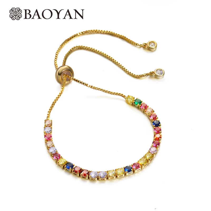 BAOYAN маленькие квадратные хрустальные браслеты модные женские Аксессуары Boho Регулируемый Хрустальный Теннисный браслет золотые браслеты для женщин