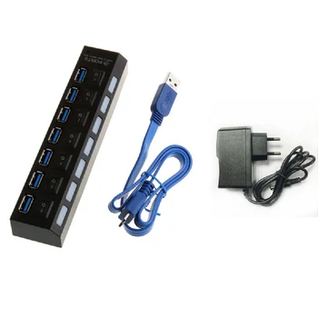 

High Speed 5Gbps USB 3.0 7 Port Hub Power adapter Supply w/ Individual Switches