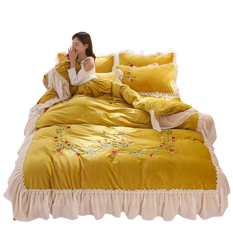 

4pcs/set Bedding Set Sheets Quilt Covers & Pillowcases In Princess Style Winter Crystal Fleece Thermal Storage Warm Solft Sale