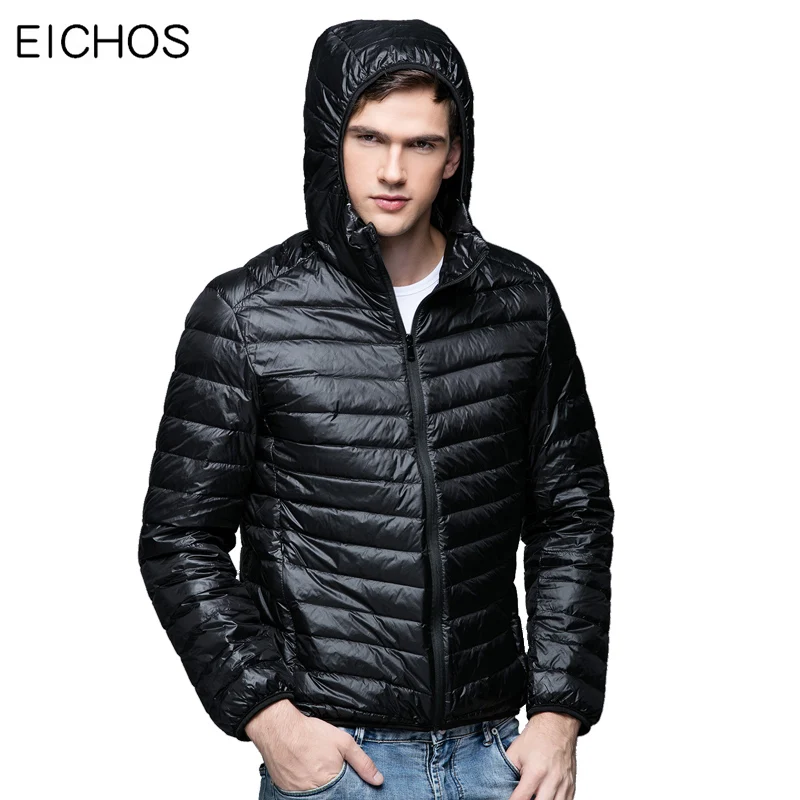 Мужская зимняя куртка, модный легкий пуховик с капюшоном, Мужская Короткая Стильная однотонная теплая пуховая куртка, S-4XL