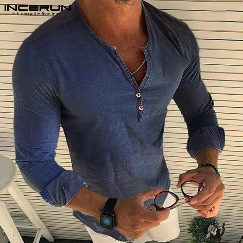 v neck denim shirt