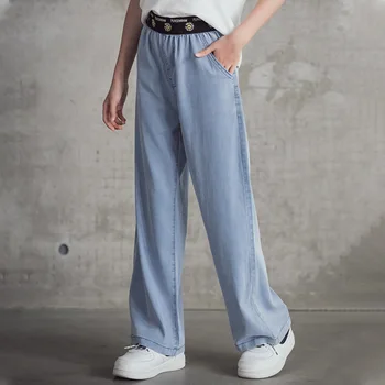 

Loose Jeans For Teenage Girls 2020 Summer Autumn Elastic Daisy Embroidery Casual Denim Pants Children Vintage Wide Leg Leggings