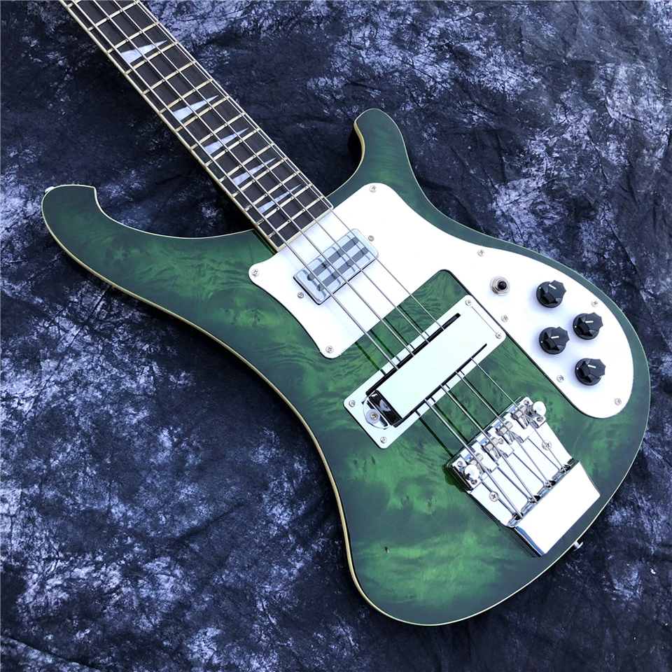 ベースギターRickenback 4003,透明グリーン,4弦,低音,楕円形の