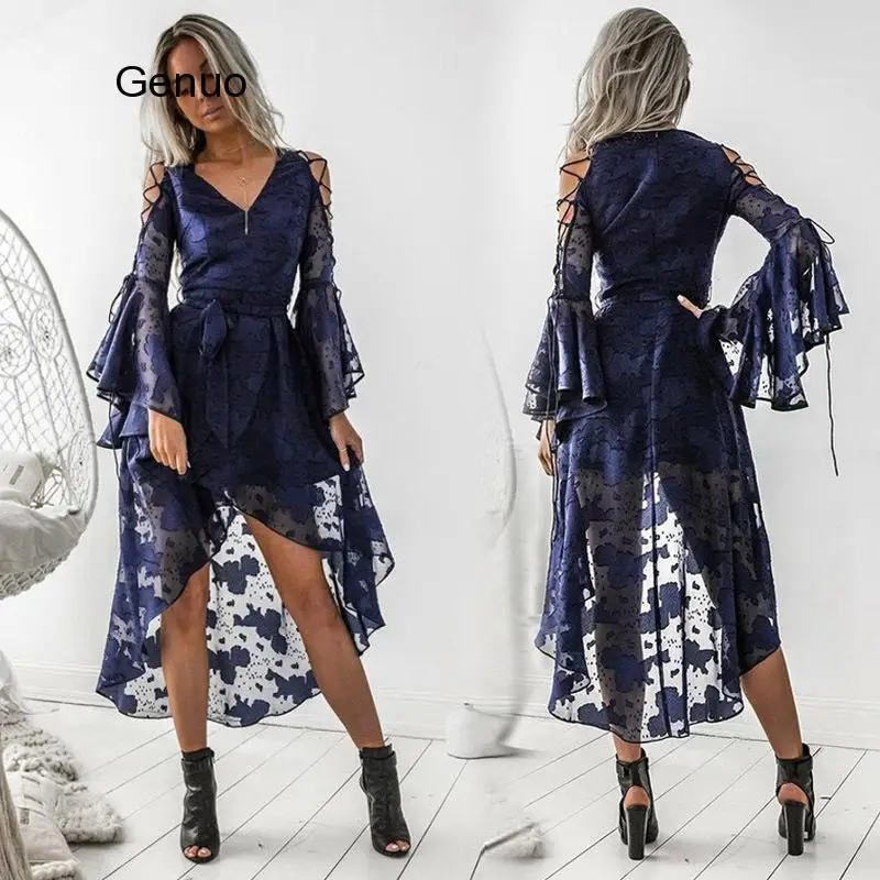 

2020 Long Sleeve Black Autumn Summer Dresses Women Lace Long Dress Slim Sexy Elegant V Neck Long Sleeve Party Dress Vestidos