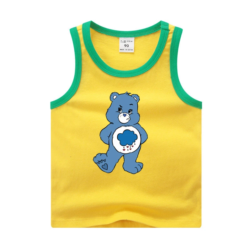 Летнее платье с О-образным вырезом топы Care Bears для мальчиков и девочек, забавные скрещивающиеся цвет; детская футболка с изображением мультипликационных персонажей для детей футболка детское платье без рукавов