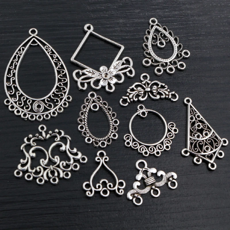 

20pcs Antique Silver Plated Multi-Styles Vintage Flower Retro Connector Charm Pendant DIY Necklace Jewelry Findings Accessories