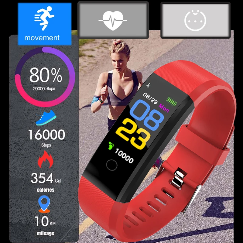  Waterproof Smart Watch Heart Rate Blood Pressure Smart Band Fitness Tracker Smartband Bluetooth wat - 4000334884750