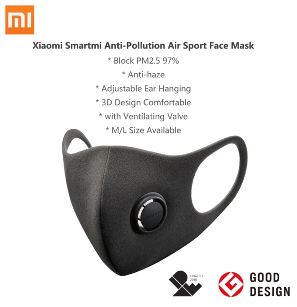 

Xiaomi SmartMi PM2.5 Haze KN95 Mask Anti-haze Mask Adjustable Ear Hanging 3D Design Comfortable Light Breathing Mask M L