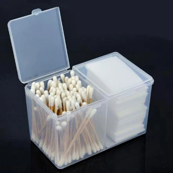 

Twin Well Empty Grids Portable Storage Case Wipe Pads Cotton Swab Rods Makeup Tools Container