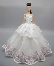 Robe de poupée de princesse à épaules dénudées, motif Floral, classique, blanc, violet, vêtements pour Barbie, robe de soirée de mariage, accessoires de 1/6 pouces, 11.5