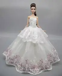 Robe de poupée de princesse à épaules dénudées, motif Floral, classique, blanc, violet, vêtements pour Barbie, robe de soirée de mariage, accessoires de 1/6 pouces, 11.5 